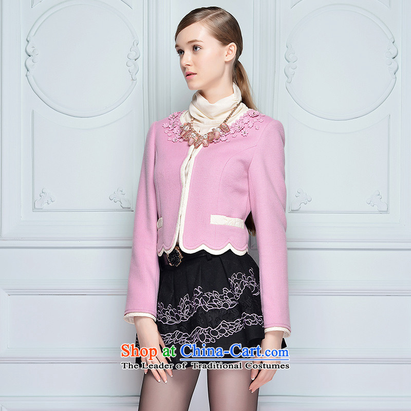The Champs Elysees shadow gross shortage of female jacket? 2015 winter clothing new Lace Embroidery knocked color stitching long-sleeved a wool coat pink M Heung-shadow style (XIANGYING) , , , shopping on the Internet