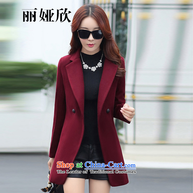 Welcomes, Julia 2015 new coats female Korea gross? edition suits Sau San wild pure color, double-jacket coat female 803? wine red?M