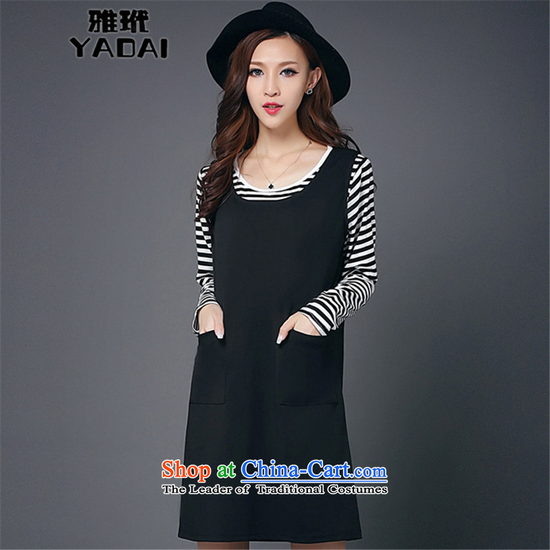 Load the autumn 2015 zebina ya long-sleeved blouses and larger stripe T-shirt + strap kit 9051 skirt black XXL