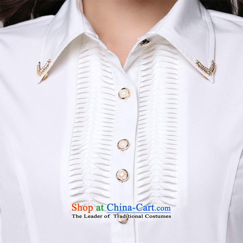 To increase the number of 200 catties of Ladies Blouses Long-sleeve thick Sister White vocational OL video thin white-collar shirt white jade Yi Shu.... 5XL, shopping on the Internet