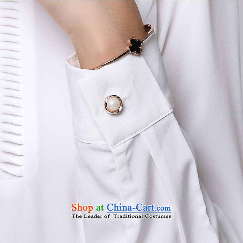 To increase the number of 200 catties of Ladies Blouses Long-sleeve thick Sister White vocational OL video thin white-collar shirt white jade Yi Shu.... 5XL, shopping on the Internet