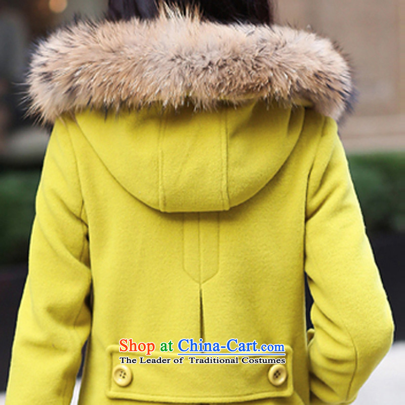 Charlene Choi 2015 Winter Fruit coats, wool? long hair collar cap Sau San woolen coat L8105 Fluorescent Green XL, Fruit Yeon (GUOYAN) , , , shopping on the Internet