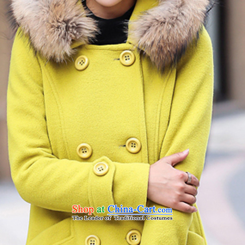 Charlene Choi 2015 Winter Fruit coats, wool? long hair collar cap Sau San woolen coat L8105 Fluorescent Green XL, Fruit Yeon (GUOYAN) , , , shopping on the Internet