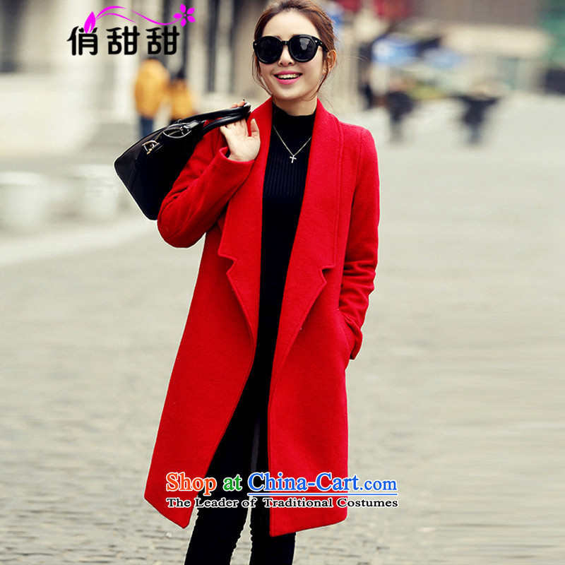 For sweetwinter 2015 new thick a wool coat in the long load Fleece Jacket is Sau San Female RedM