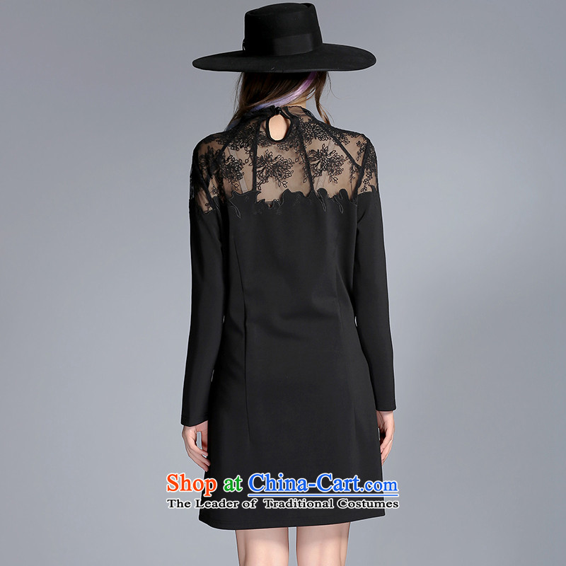 The Ni dream new) Autumn 2015 Europe to increase women's burden of code 200 mm thick temperament lace stitching Sau San dresses j8088 long-sleeved black XXXL, Mano Connie Dream , , , shopping on the Internet