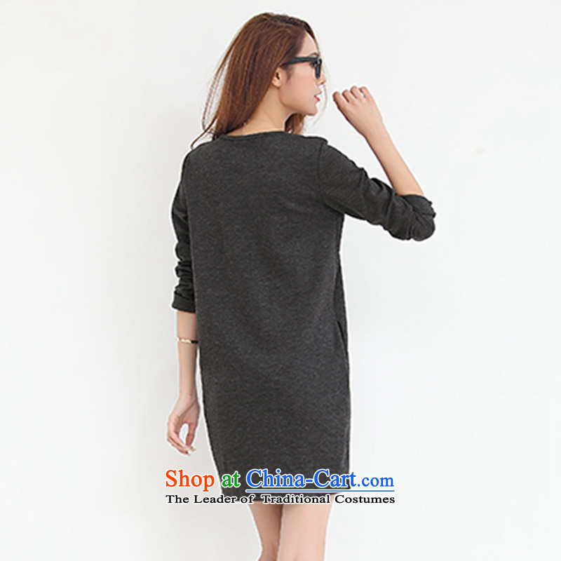 For M- 2015 to increase the number of women in the autumn of new expertise mm loose video thin letter stamp forming the long-sleeved gray skirt for M-XL, , , , shopping on the Internet
