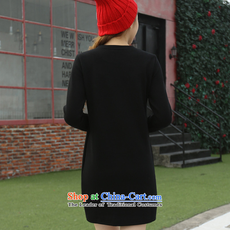 For M- 2015 to increase the number of women in autumn and winter new Korean Version Stamp thick mm loose video thin dresses in long-lint-free warm sweater, forming the thick black 1351 3XL, collar m-shopping on the Internet has been pressed.