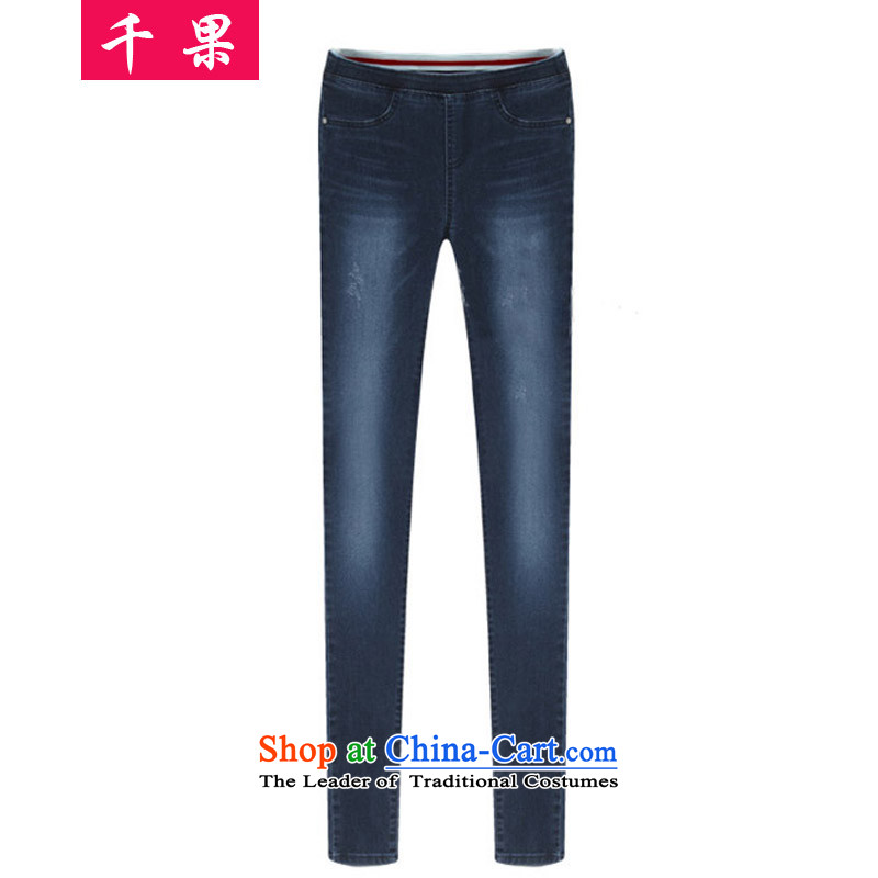 Thousands of fruit to Europe and the autumn and winter xl women 200 catties larger castor elastic waist trousers thick mm thin jeans women video   pencil trousers of understanding between the black 4XL, Wash fruit (QIANGUO thousands) , , , shopping on the
