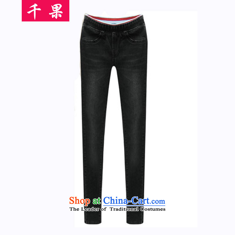Thousands of fruit to Europe and the autumn and winter xl women 200 catties larger castor elastic waist trousers thick mm thin jeans women video   pencil trousers of understanding between the black 4XL, Wash fruit (QIANGUO thousands) , , , shopping on the