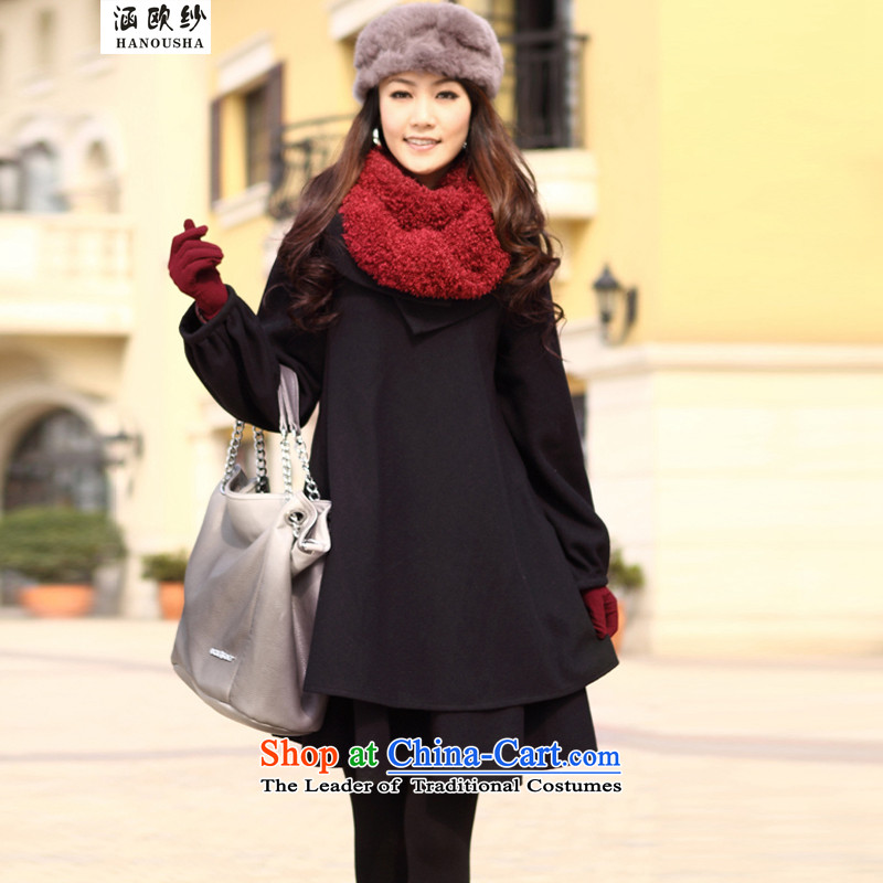 Euro2015 yarn covered by the autumn and winter new larger female thick MM Mount Korean pregnant women cloak?? coats jacket gross windbreaker girl in long thin black plus lint-free video,XXL