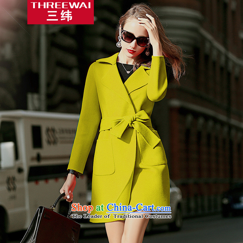 Three courses 2015 autumn and winter new high-end gross? female jacket Sau San video thin double-sided cashmere plain manual woolen coat jacket women s, three mustard Wong Wai (threewai) , , , shopping on the Internet