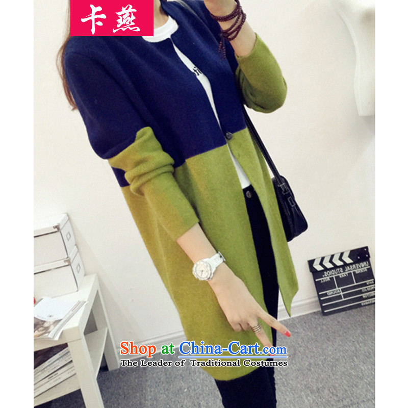 Card to increase in yin long thick MM knitwear LADIES CARDIGAN COAT 2015 new autumn stitching sweater girl jacket 200 catties 5210 Light Gray + navy blue 3XL175-200 around 922.747, Yan Shopping on the Internet has been pressed.