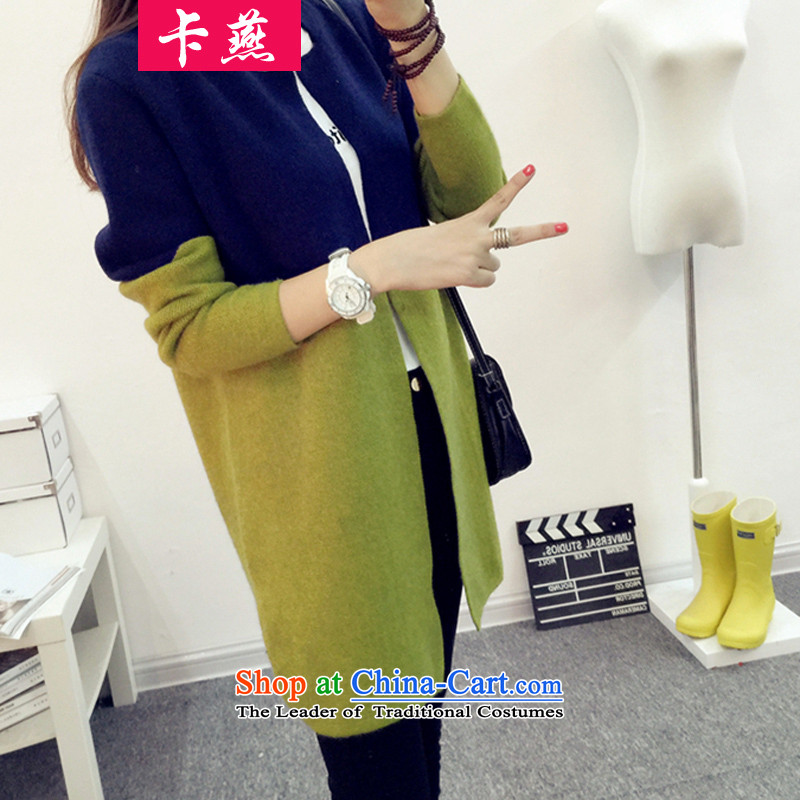 Card to increase in yin long thick MM knitwear LADIES CARDIGAN COAT 2015 new autumn stitching sweater girl jacket 200 catties 5210 Light Gray + navy blue 3XL175-200 around 922.747, Yan Shopping on the Internet has been pressed.