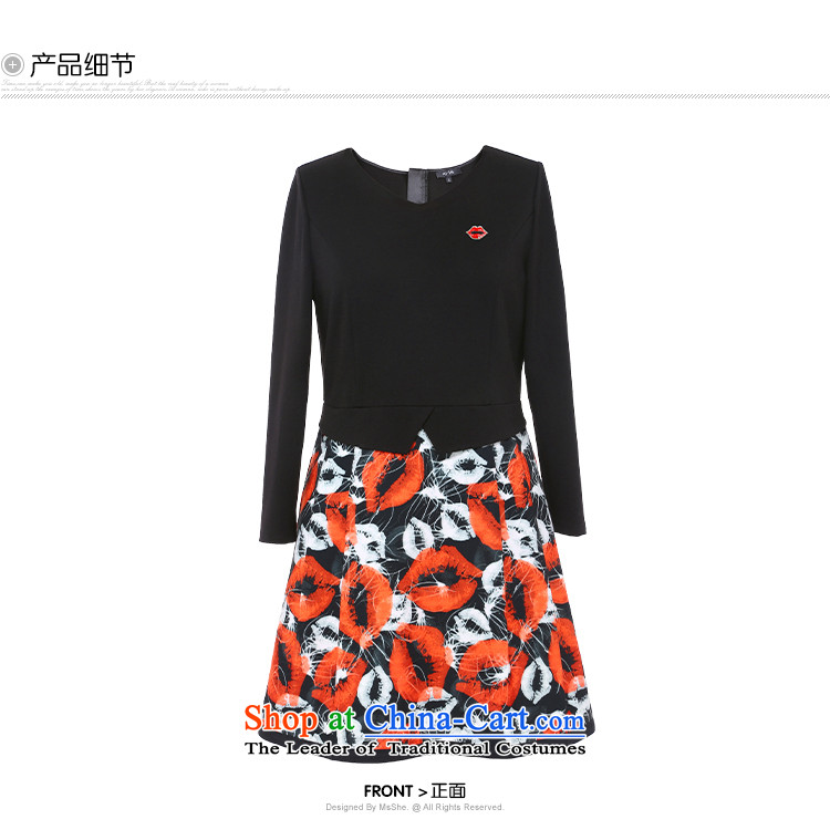 Msshe xl women 2015 new stamp pack stitching autumn Sau San long-sleeved dresses 200 catties 3XL receded black safflower picture, prices, brand platters! The elections are supplied in the national character of distribution, so action, buy now enjoy more preferential! As soon as possible.
