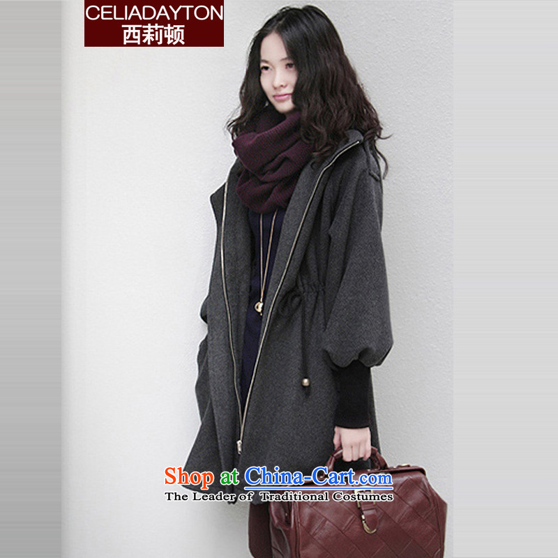 Szili Clinton 2015 Fall/Winter Collections of the new code for women in the ventricular hypertrophy long coats thick mm sister cashmere Sau San video thin Cap 200 Jin Mao jacket? gray cotton XL recommendations 135-150 plus, Cecilia Medina Quiroga (celia d