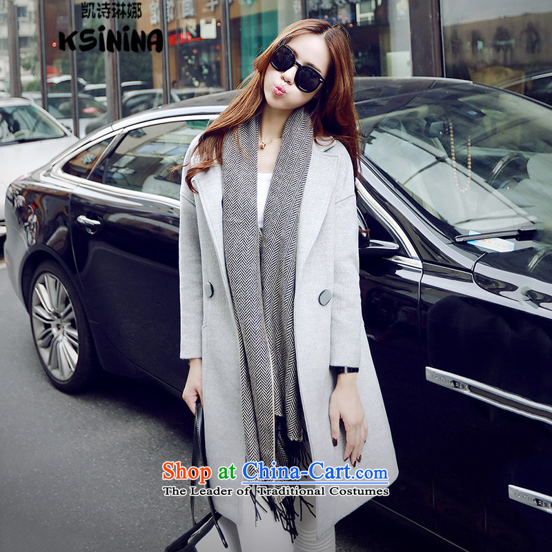 Ms Maria Catarina 2015 Fall_Winter Collections new Korean fashion, Sau San long hair? coats female lapel gross? Women's jacket GrayL