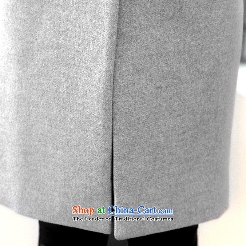 The story about 198 gross 2015 autumn and winter coats female new woolen coat female Korean version of pure colors in the Sau San long winter coats of thick?? jacket women temperament gross gray XL, 0.5-10story shopping on the Internet has been pressed.
