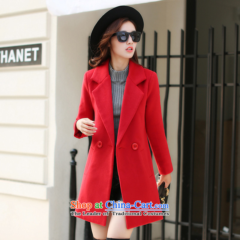Dido gross? large jacket coat female thick female Korean pure color in the medium to long term, a wool coat female red Xl,dido channel,,, fashion shopping on the Internet