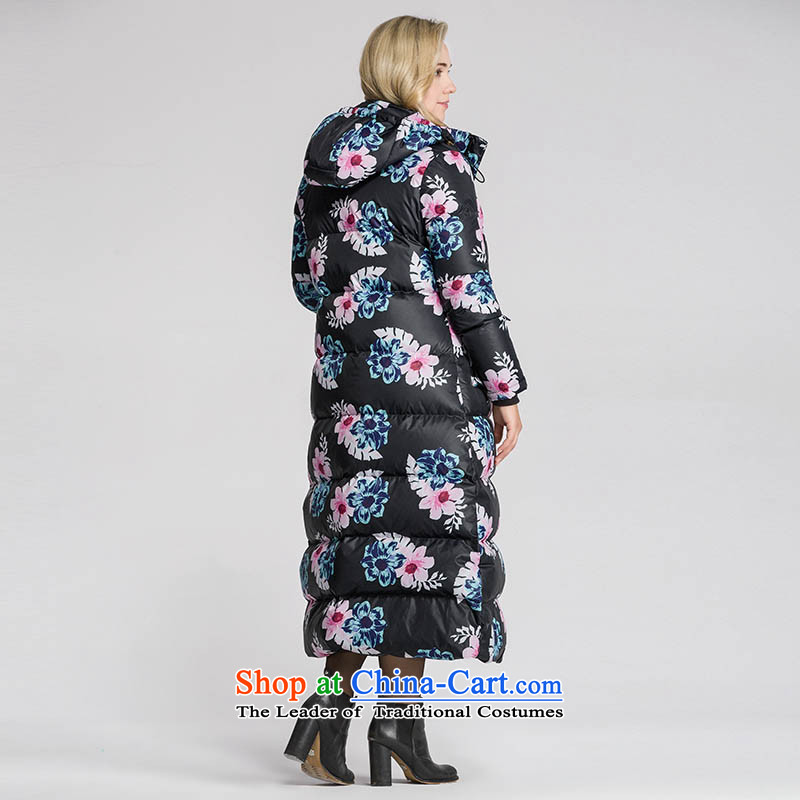 The former Yugoslavia mecca for larger women 2015 winter clothing new fat mm long-color printing, knocked down jacket 954121394 female black safflower 6XL, Yugoslavia Mak , , , shopping on the Internet