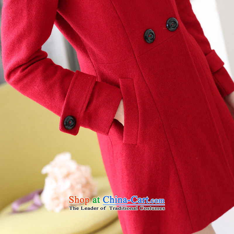 The autumn 2015 new gross jacket Korean?   in the reverse collar long coats red , L, drift girl (PIAOYU) , , , shopping on the Internet