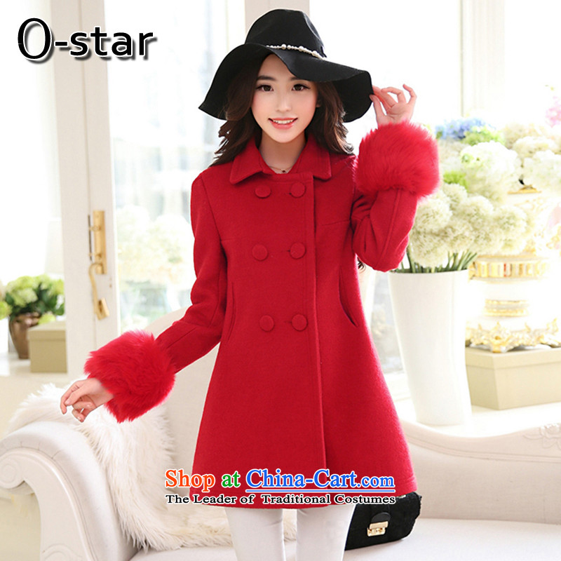 ?Gross coats women o-star??2015 autumn and winter new Korean version in the Sau San long larger women's gross overcoat and women? red?XL