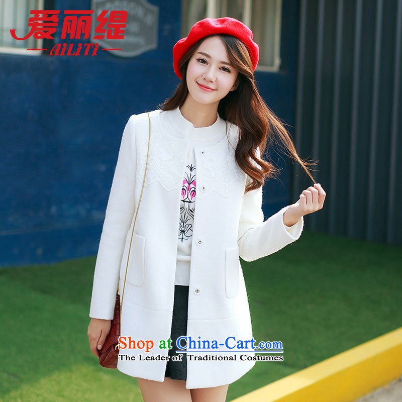 Christy Love 2015 Autumn replacing the new Korean version of Sau San a wool coat lace in long hair? D2903 female whiteM coat spot