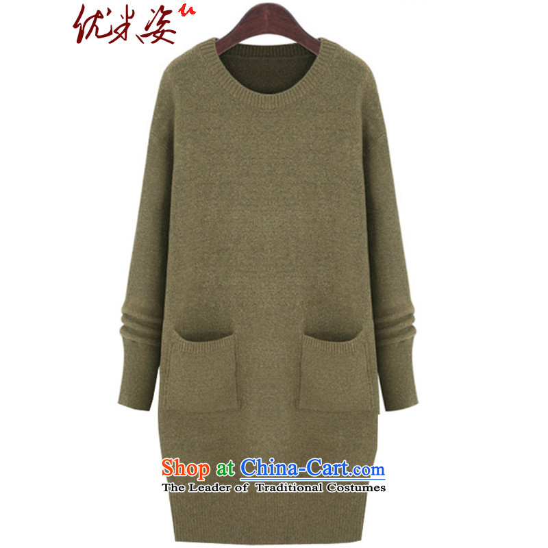 Optimize m Gigi Lai 2015 autumn and winter for the new liberal) to king thick Korean version of large code mm sweater cotton content high dresses larger female 230 catties light gray XXXXL, optimized m postures (umizi shopping on the Internet has been pre