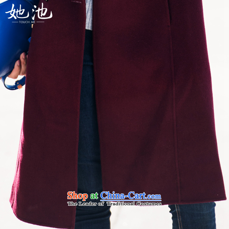 She Pool 2015 Autumn new for women pure color wild reverse collar double row is long woolen coat T54059 wine red M, her pool , , , shopping on the Internet