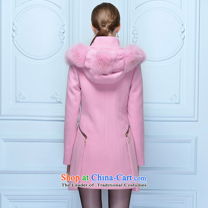 In the long jacket, Female Heung Ying 2015 winter clothing New Sau San zipper double-gross? long-sleeved coats of solid color pink M Heung-shadow style (XIANGYING) , , , shopping on the Internet