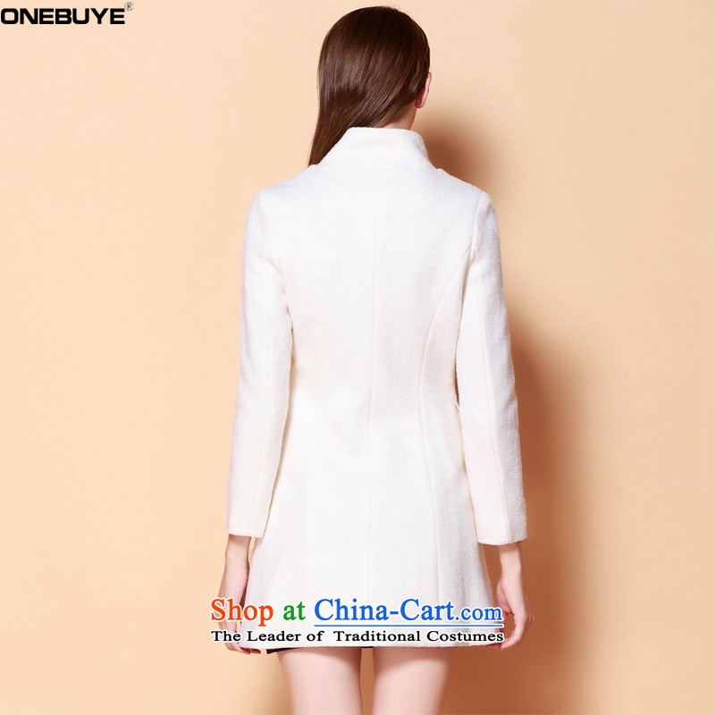 Onebuye pure color autumn and winter Sau San video thin collar single row is long hair white jacket coat? M,ONE BUYE,,, shopping on the Internet