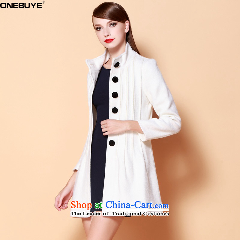 Onebuye pure color autumn and winter Sau San video thin collar single row is long hair white jacket coat? M,ONE BUYE,,, shopping on the Internet