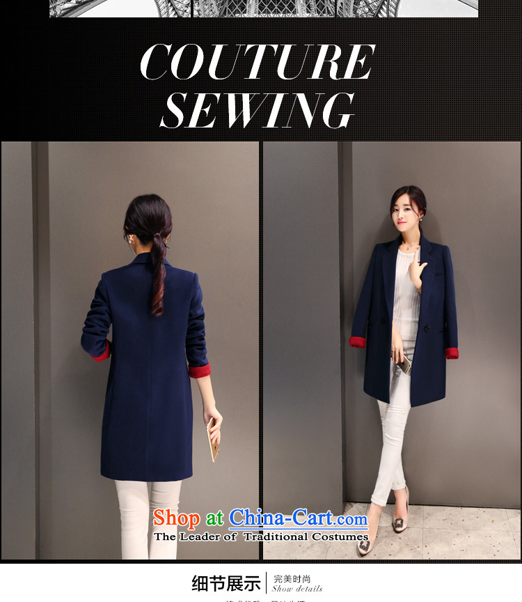 Roosch chess 2015 autumn and winter new Korean women a grain of detained lapel temperament, long jacket, Sau San female Wild hair on the cloak? Navy L picture, prices, brand platters! The elections are supplied in the national character of distribution, so action, buy now enjoy more preferential! As soon as possible.