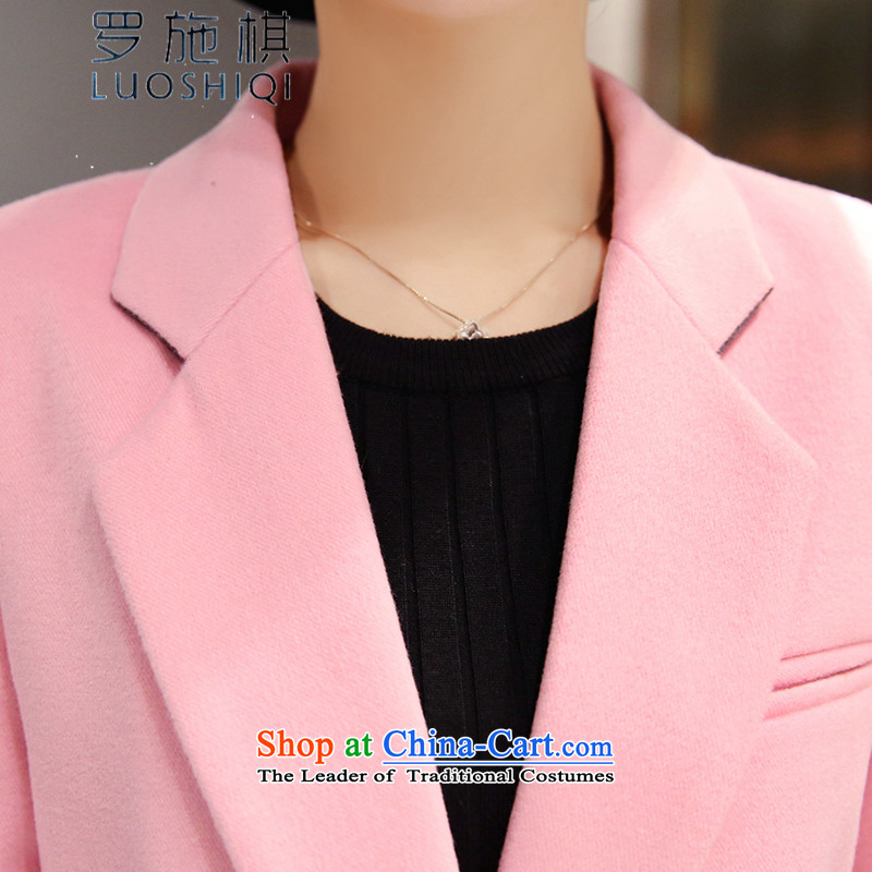 Roosch chess 2015 autumn and winter new Korean women a grain of detained lapel temperament, long jacket, Sau San female Wild hair on the cloak? Navy , L, Meshech Chess (luoshiqi) , , , shopping on the Internet