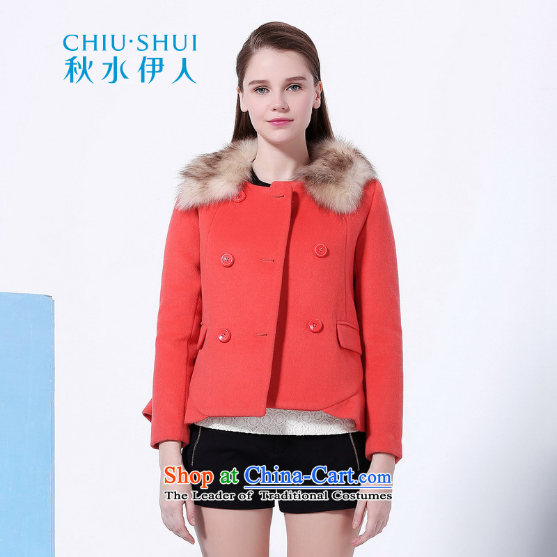 Chaplain who winter clothing new women's solid color Nuclear Sub gross collar billowy flounces stitching warm wool gross155_80A_S Orange red jacket?