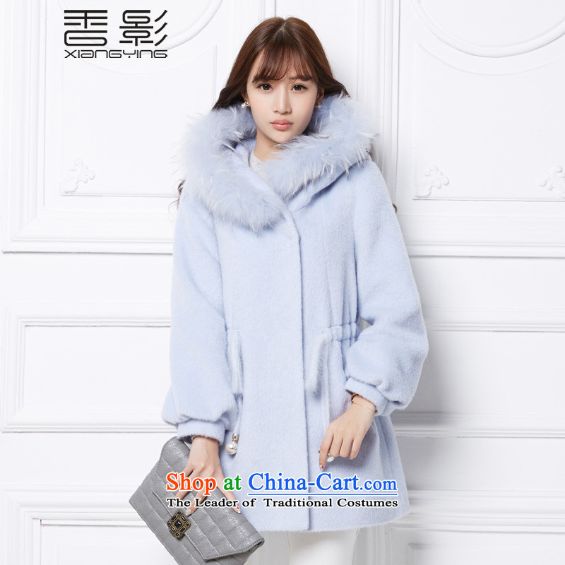 Gross girls jacket? long shadow 2015 winter incense new Korean Nuclear Sub maoulen cap a wool coat Solid Color BlueM