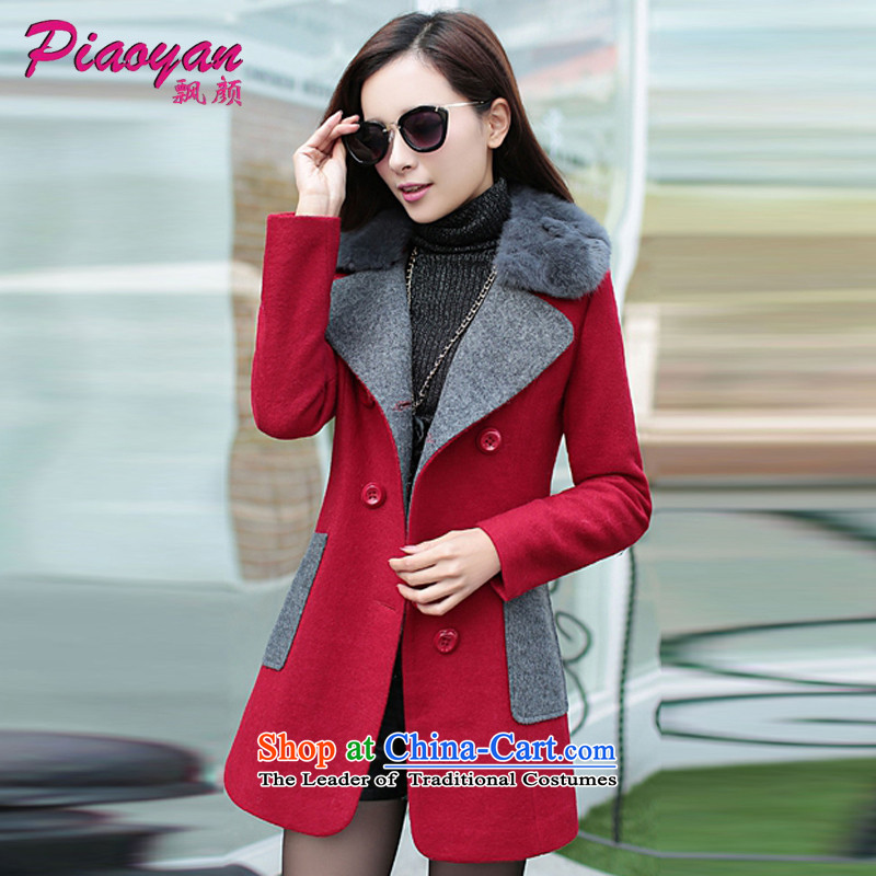 Piao Mr NGAN 2015 gross?   woolen coat female coats larger really Gross Gross jacket D321 collar? wine red? L