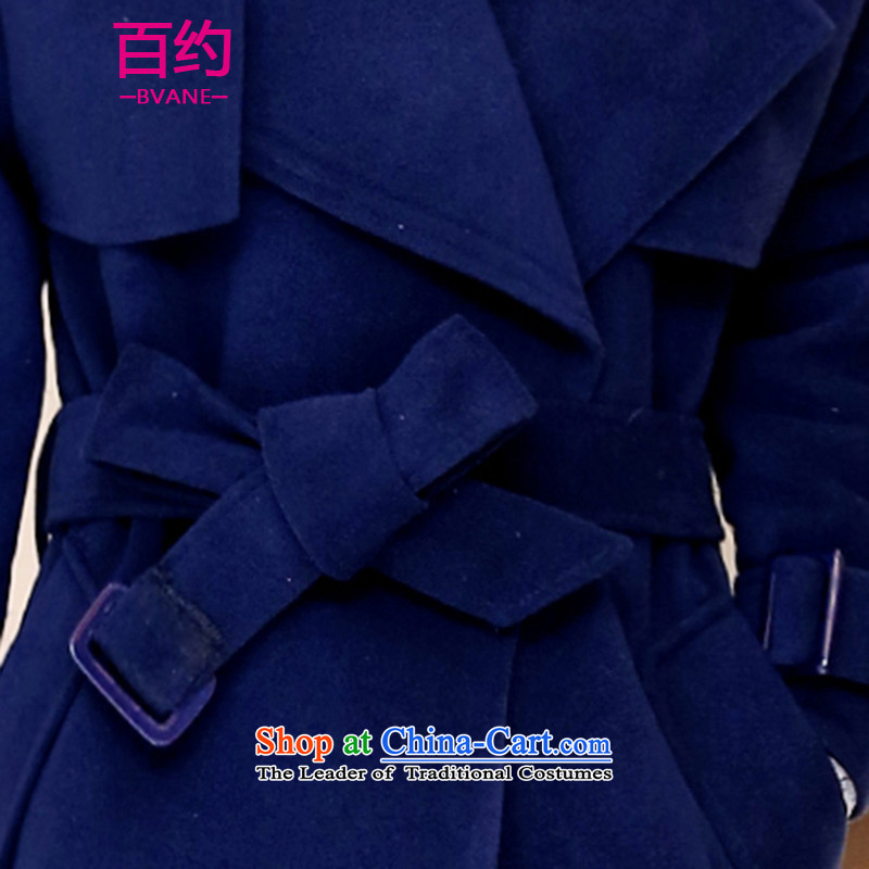 About the New 2015, hundreds of autumn and winter load stylish lapel long-sleeved Korean pure color coats that long hair?) system belt Sau San a navy blue jacket girl , L, 100 (BVANE) , , , shopping on the Internet
