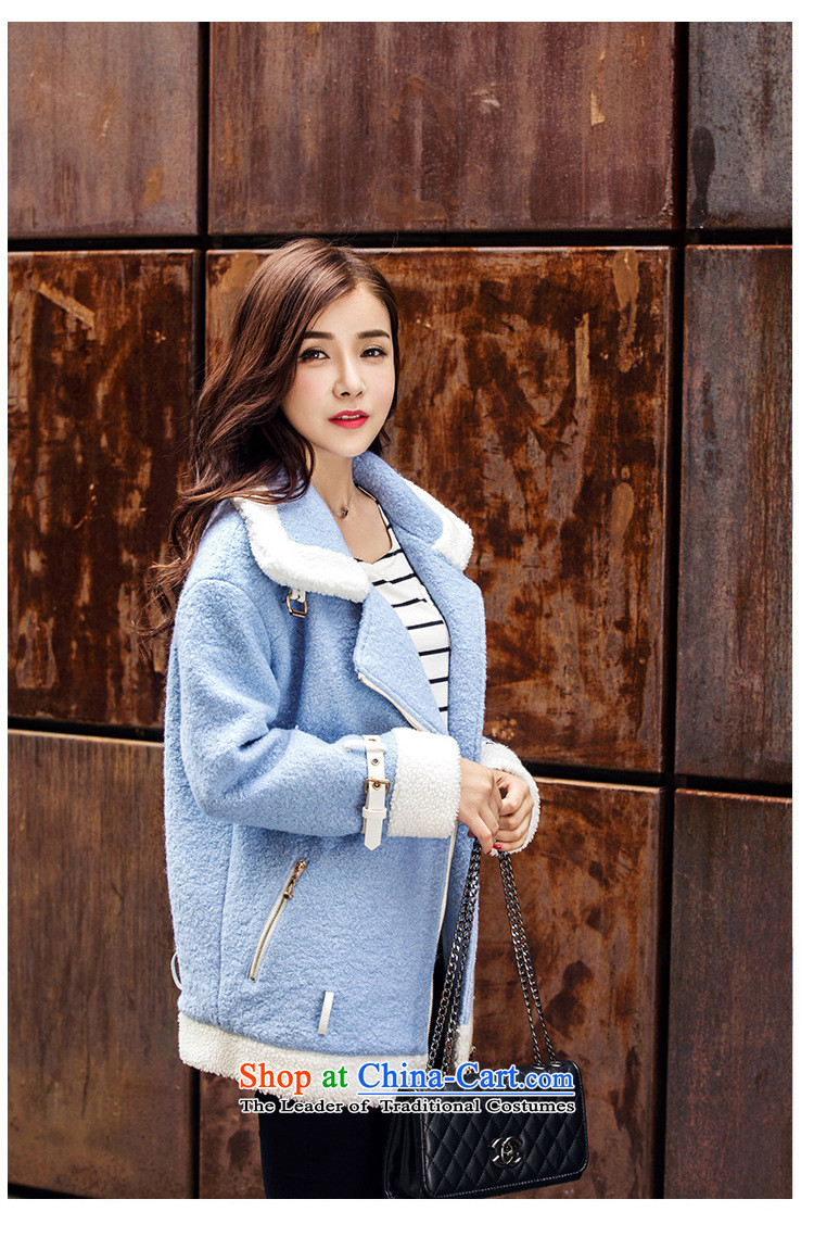 Oehe 2015 autumn and winter new Korean version in the long jacket, Sau San stylish girl video thin lapel long-sleeved jacket in light blue S picture, prices, brand platters! The elections are supplied in the national character of distribution, so action, buy now enjoy more preferential! As soon as possible.