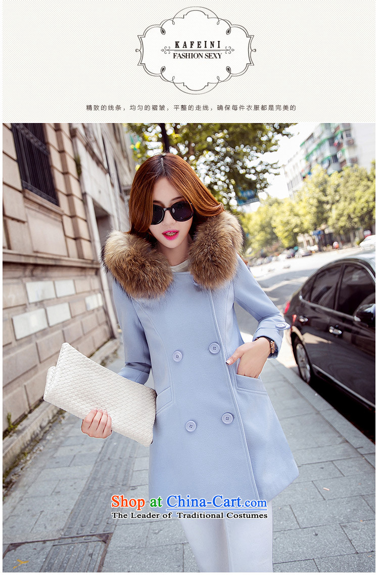 Ju 2015 autumn and winter and discipline in the new long hair? jacket Korean Sau San video thin double-cap for gross A cloak leisure a wool coat larger women's skyblue    L picture, prices, brand platters! The elections are supplied in the national character of distribution, so action, buy now enjoy more preferential! As soon as possible.