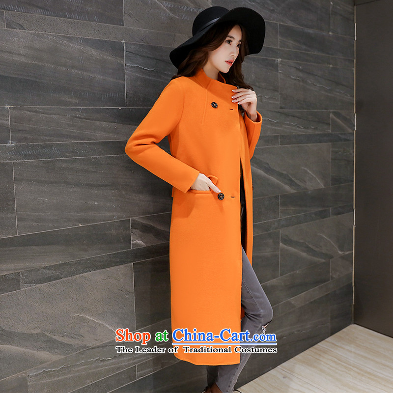 Sin has loaded the autumn and winter 2015 new Korean citizenry video thin stylish pure color in long hair? coats female orange L