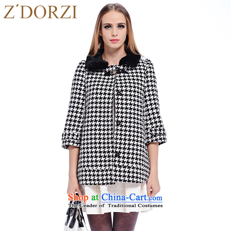 Zdorzi_ colorful Cheuk-yan 2015 autumn and winter new seven-sleeved jacket stylish chidori. long_? jacket?928263?Black and White?XL