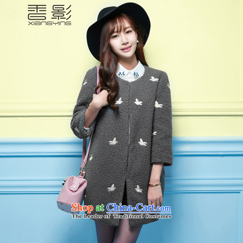 7 cuff a coat-shadow 2015 winter clothing New Sau San stamp stitching temperament gross flows of female gray coat??S