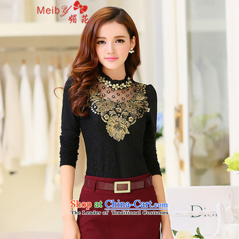 Meiby autumn and winter new to intensify the new large load lint-free warm lace shirt, forming the Netherlands female long-sleeved-semi-high collar large graphics thin Sau San shirt 1320 1320 plus black velvet 4XL, of (meiby) , , , shopping on the Internet
