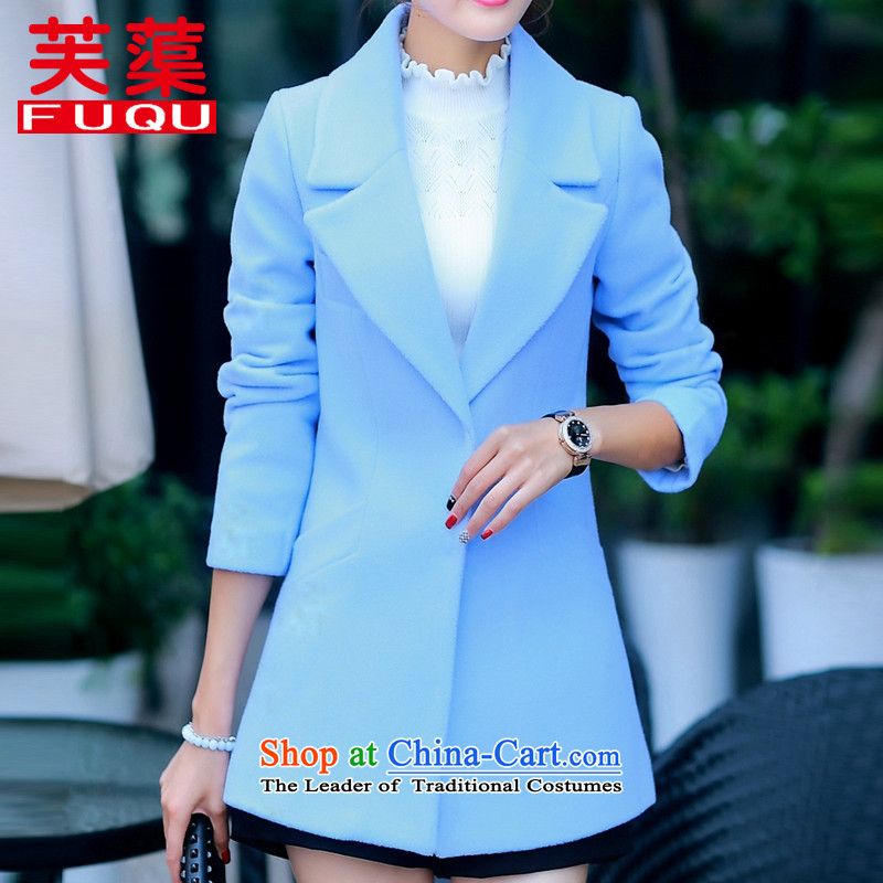 Be smart casual, minimalist larger gross? coats single row tie new long-sleeved video in Sau San thin long hair? jacket , blue water to Asia (FUQU) , , , shopping on the Internet