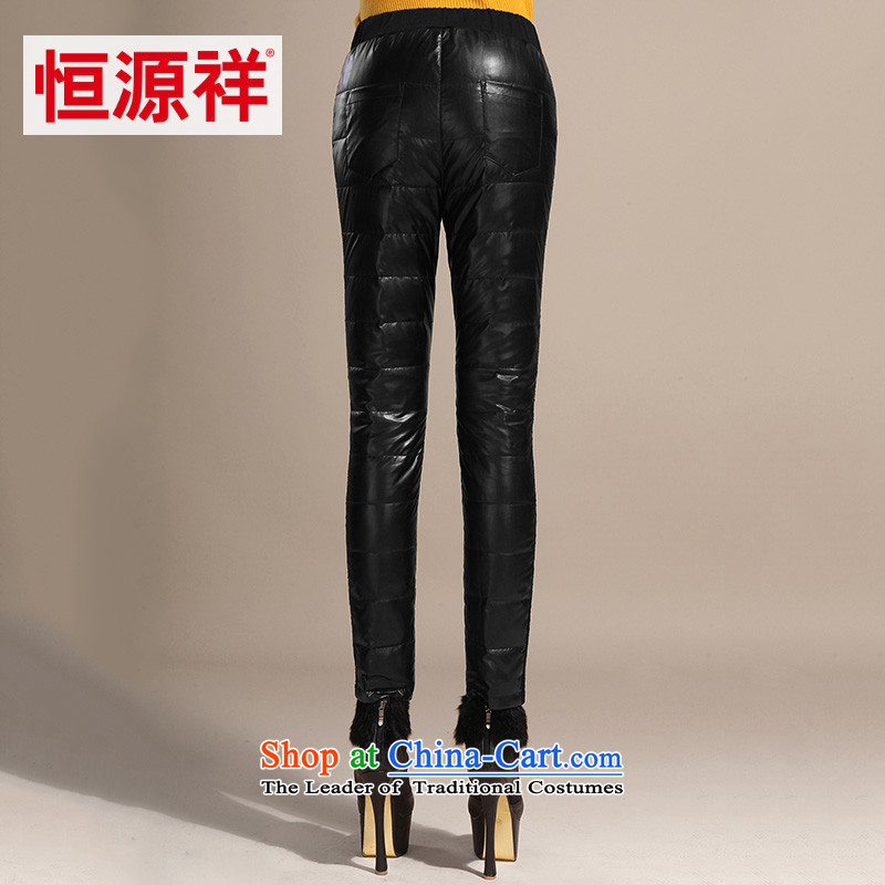 Ms. Cheung Hengyuan winter trousers, wearing a thick duvet duplex PU graphics skinny legs Pants offer-of-season clearance 1# black 165 88A. Hengyuan Cheung has been pressed, L, online shopping