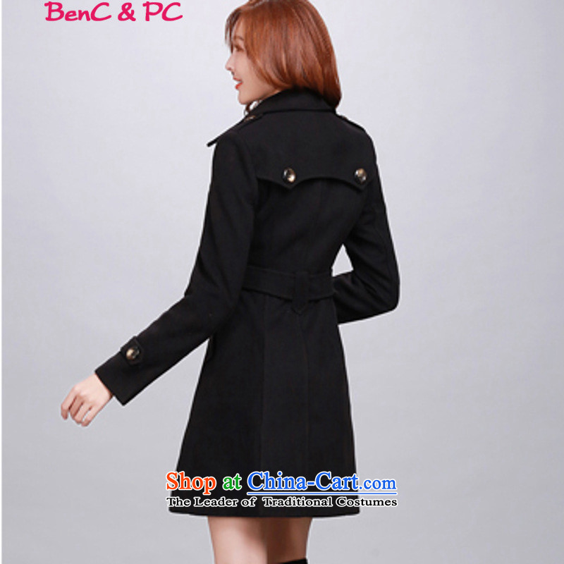 The Korean version of the new 2015 Sleek and versatile double-Sau San video in the lapel thin long hair? coats topper with waistband autumn and winter female black M charm and Asia (charm bali shopping on the Internet has been pressed.)