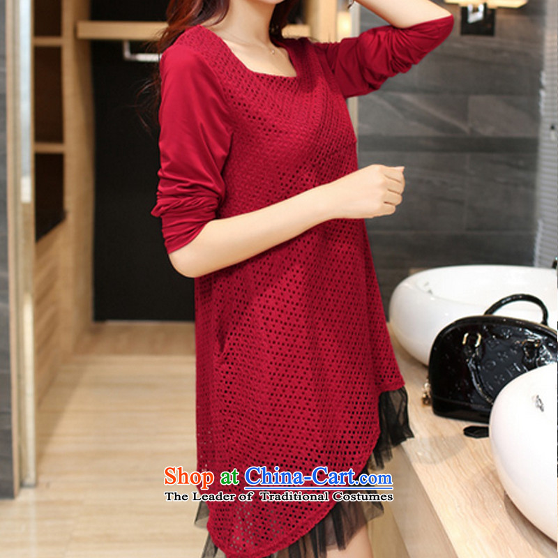 In accordance with the largest number of hiv card long-sleeved blouses and dresses autumn 2015 new boxed version Korea thick mm lace dresses 1044-1 wine red , L (AIKAYI HIV card) , , , shopping on the Internet