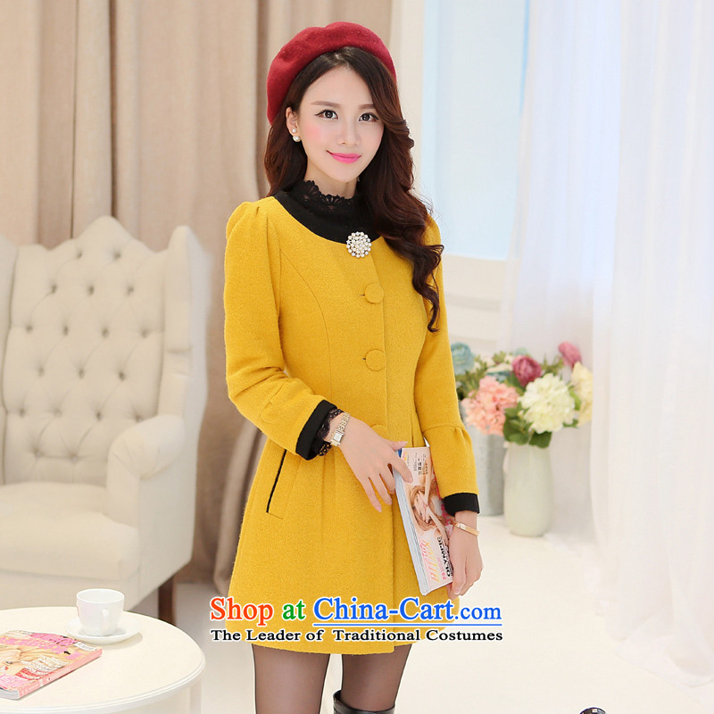 Hee-el gross? 2015 autumn and winter coats of Korean version of the new trendy Wild Hair? long coats that female yellow , L, Hee-XINI () , , , shopping on the Internet