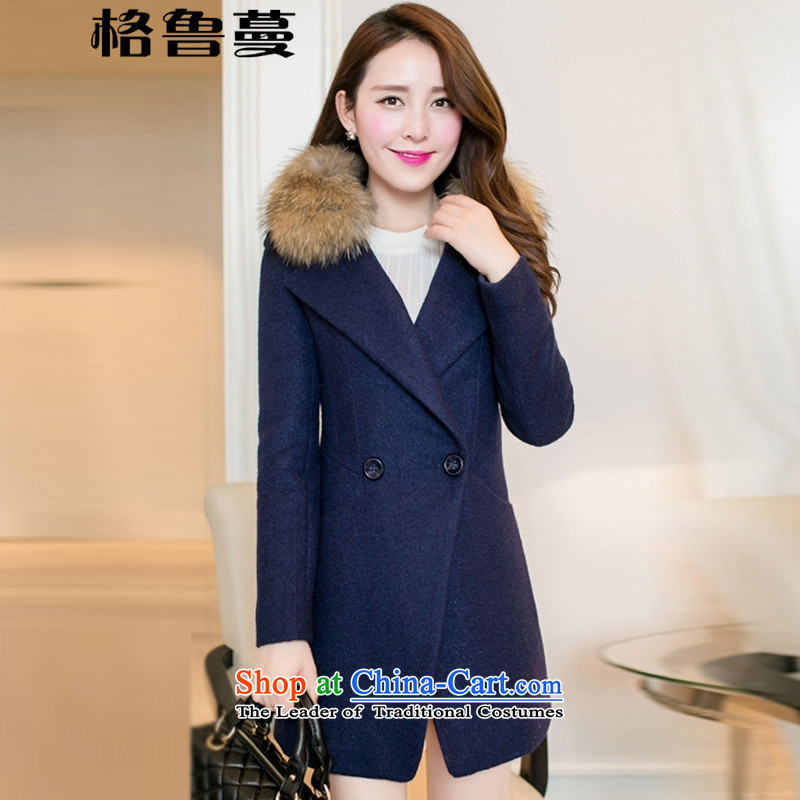 In?2015 winter new vines larger women's Gross Gross for thick coat? In long hair??DY06 female jacket?color navy?XL