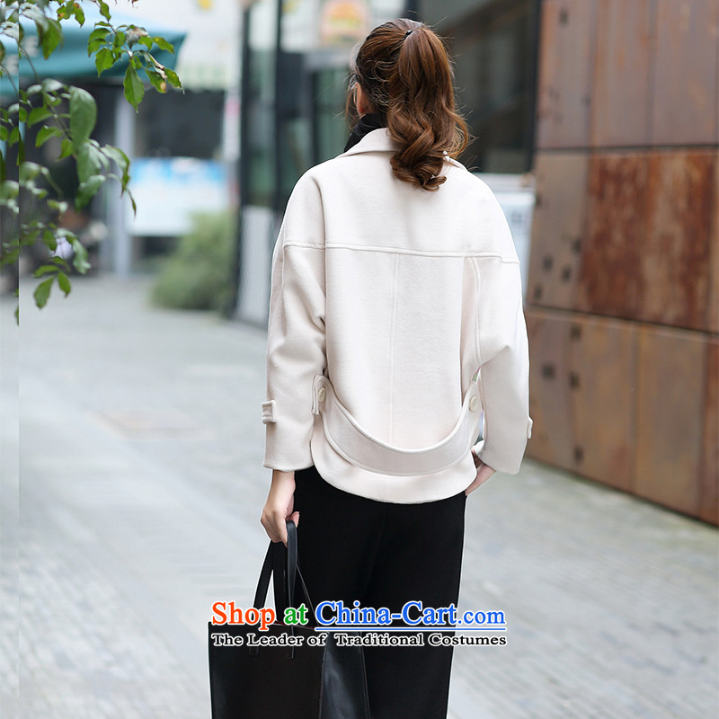 The Champs Elysees Honey Love 2015 autumn and winter new aristocratic small wind Western wind down the Champs Elysees shoulder bat sleeves pullover Sau San video? gross thin cashmere short of major lapel a wool coat female beige M chest 96cm, Heung-Love (